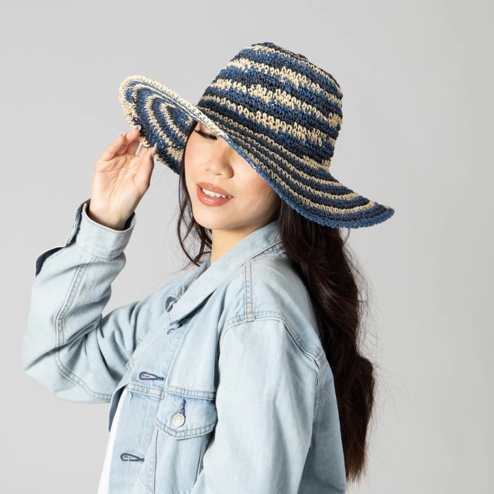 NWT Anthropologie Blue Space Dye Straw Bucket Hat